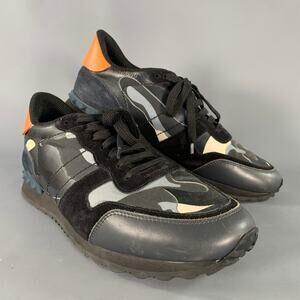 VALENTINO Size 11 Black Multi-Color Camo Blend Lace Up Sneakers